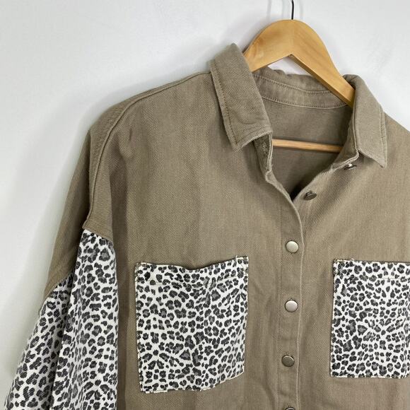 Taupe Grey Green Denim Animal Print Patchwork Jacket Women's Size 2XL NWOT - Picture 3 of 5
